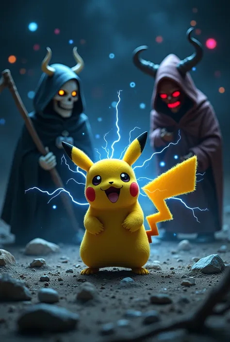 Pikachu is taken to space by the devil and the grim reaper