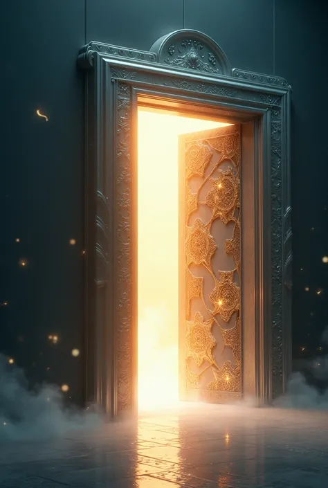 a half-open door, with a flash of divine light that invites you to enter.