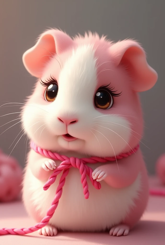 A female guinea pig with a very tender and cute pink twine with big eyes and long eyelashes very warm and in high definition