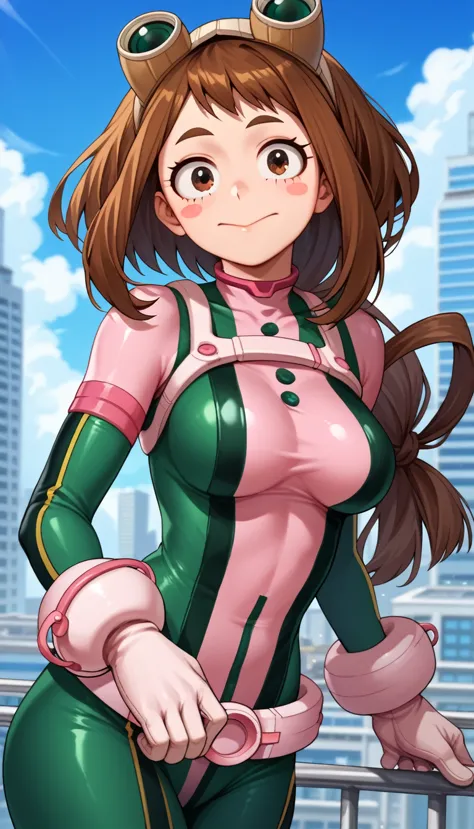 score_9_up, score_8_up, score_7_up,score_6_up, score_5_up, score_4_up , 1girl, solo, ochako uraraka, brown eyes, brown hair, sho...