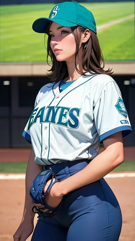 the pitcher pitches 、tall、  and there's a very beautiful woman in a seattle mariners uniform,yokohama stadium、pitching、