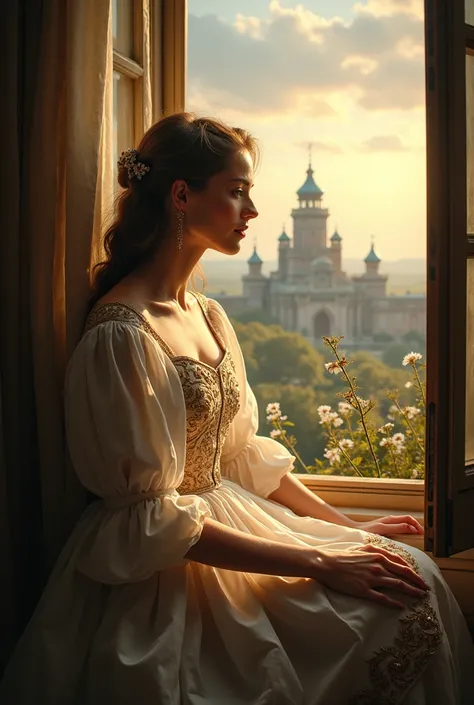 The tsarevna :  Sitting next to an open window ,  determination} with sunlight streaming in and highlighting your face .  Your dress can be elegant and full of magical details ,  such as embroideries that shine with their inextinguishable beauty .
	2.	The ...