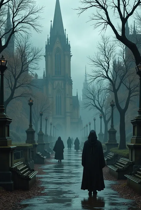 
Rainy park with gothic aesthetics (High quality)