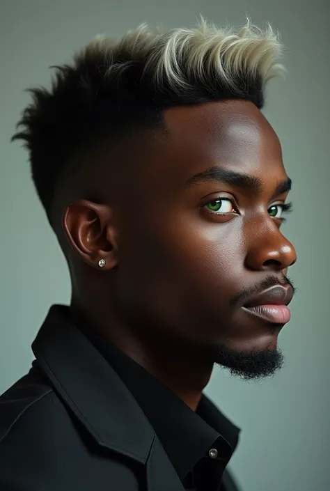 Black man with light green eyes with gradient haircut, profile picture for social networks 