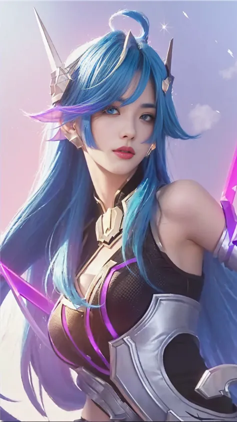 a close up of a woman with blue hair holding a sword, ig model | artgerm, portrait knights of zodiac girl, qiyana, extremely detailed artgerm, artgerm style, ! dream artgerm, seraphine ahri kda, style artgerm, as seen on artgerm, kda, irelia