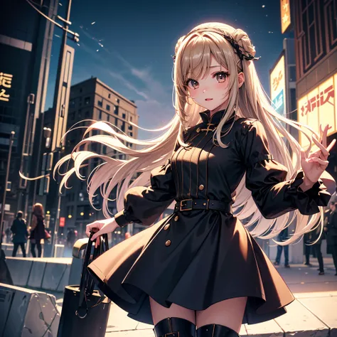 1girl,((( dynamic best composition 、 best quality、最高masterpiece、 Official Art、 super detailed、 high definition、))) outdoor background playing 1 cute girl 、Standing in front of the audience、masterpiece、 Official Art、 high waist 、Brown and dark brown houndst...