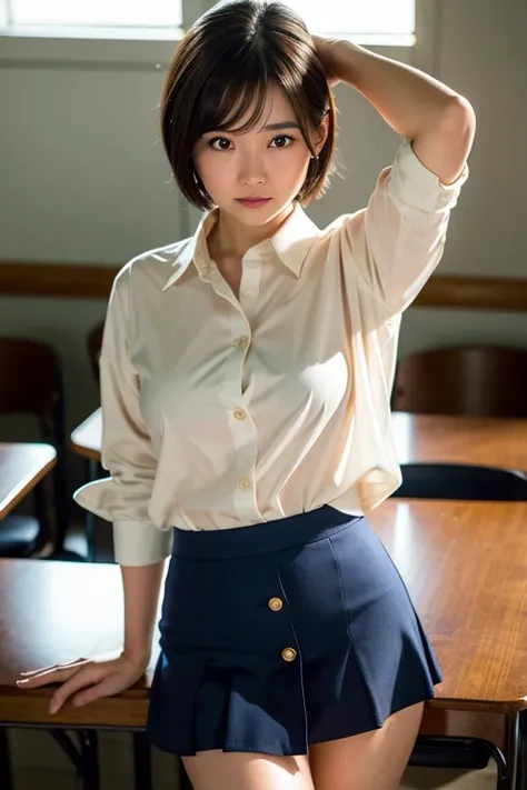  best quality,  face focus to be interrogated, Soft light,  ultra high resolution, (Photographically:1.4),  RAW Photos,  1 Japanese girl, Alone, cute, (Shy smile:0.2), ( Brown Eyes ,  photon), (Flushed cheeks) detailed, ( small breasts),( high resolution h...