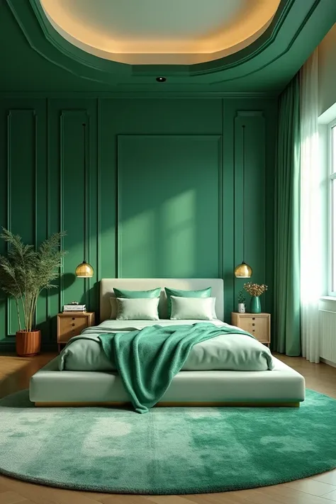 Very elegant and modern large room with emerald green color for a  girl  