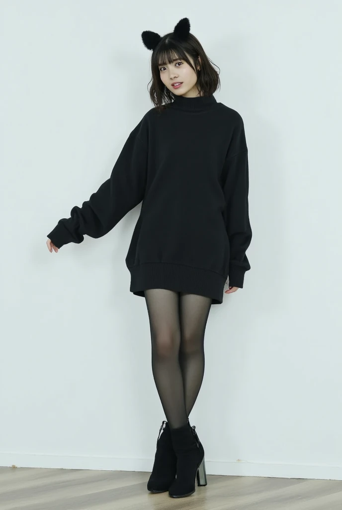 8k, RAW Photo, Best Quality, Masterpiece:1.2),(Realistic, photo-realistic:1.37), Super Detail, She is wearing transparent black long sleeve leggings, no pants, black pantyhose, tight fitting black long sleeve turtleneck, She is wearing black long sleeve le...