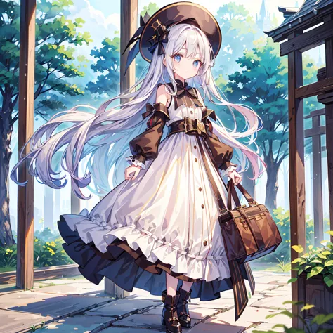 1girl,((( dynamic best composition 、 best quality、最高masterpiece、 Official Art、 super detailed、 high definition、))) outdoor background playing 1 cute girl 、Standing in front of the audience、masterpiece、 Official Art、 high waist 、Brown and dark brown houndst...