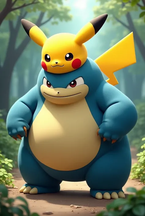 Pikachu mixed with blue snorlax