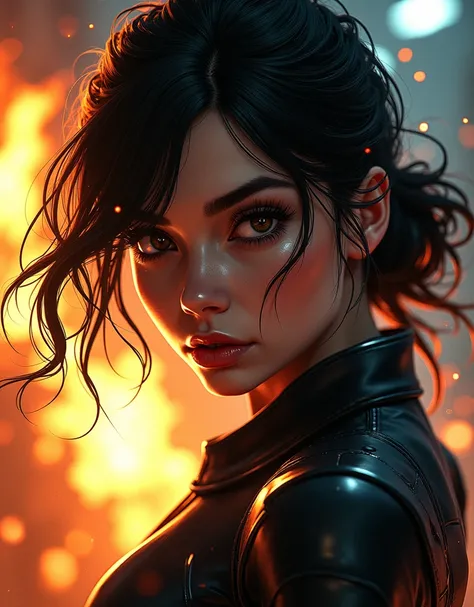 girl in comic style, beautiful detailed eyes, beautiful detailed lips, very detailed face, long eyelashes, dynamic pose, action scene, dynamic lighting, Colors: black, comic book shading, Blur, dynamic composition, (Best quality,4K,8 K,a high resolution,ma...