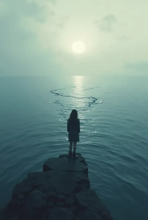  Visual elements to consider :
 The sea or the ocean :  The sea is a recurring symbol in history and can represent both Elisas emotional emptiness and the place where she seeks answers. Puede ser representado con un tono oscuro o gray,  evoking the sadness...