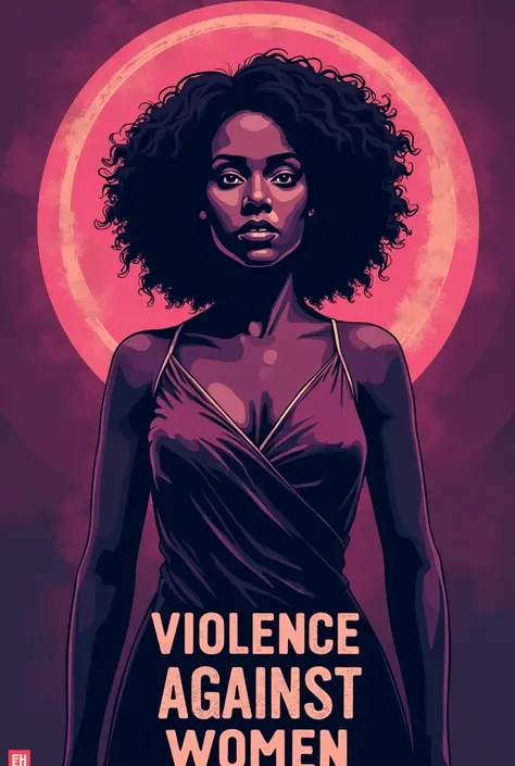 Create a purple circular poster of violence against women with fraces