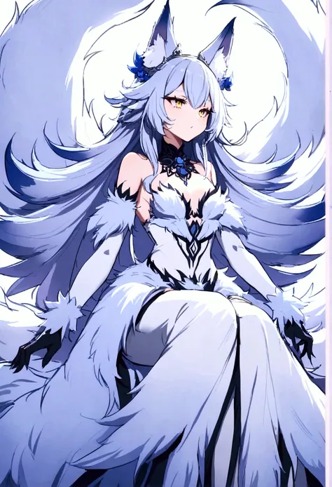 fox Light blue hair 　beast girl　indigo fur　fox beast girl