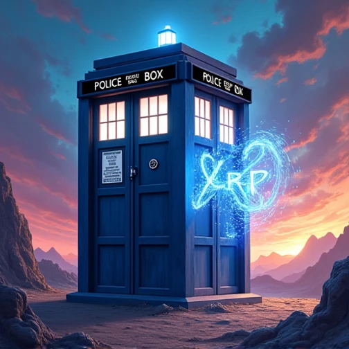 Tardis machine and crypto XRP, cool background 