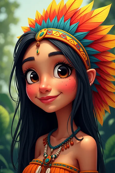 Cartoon of an indigenous woman with a headdress 