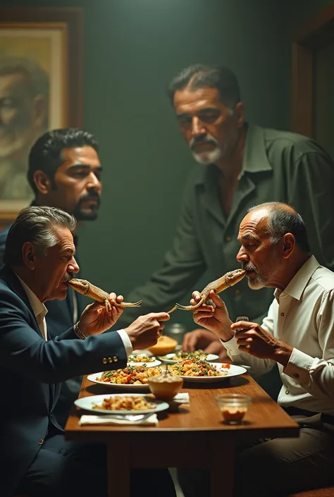 Former President Bolsonaro and President Lula eating a calango with Sócrates 