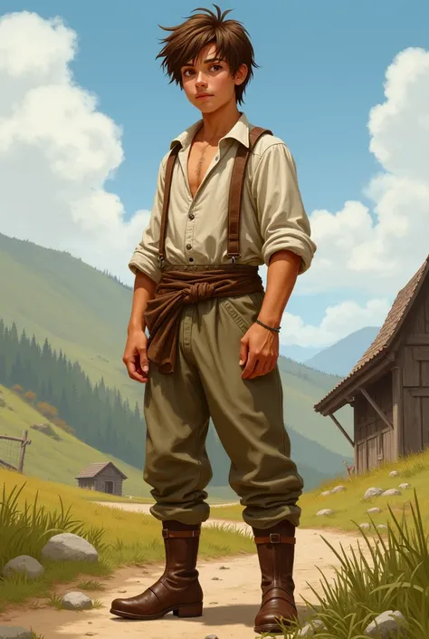 19-year-old boy with brown hair and peasant clothes