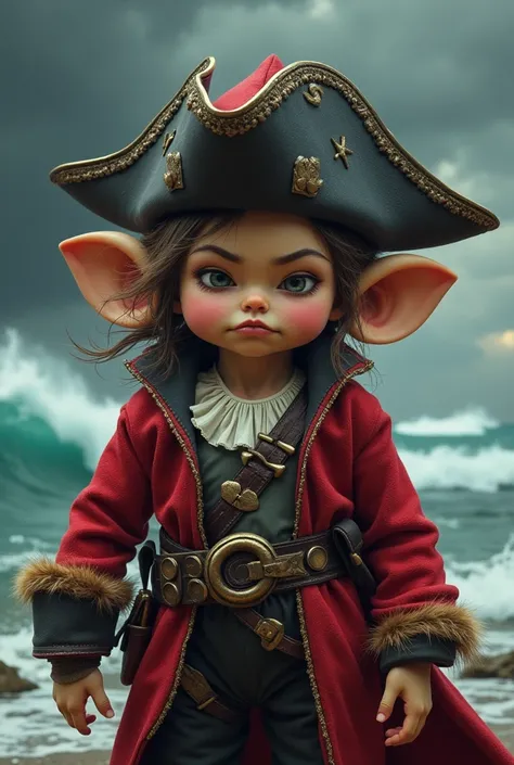 Teletubbie female pirate with an angry face 