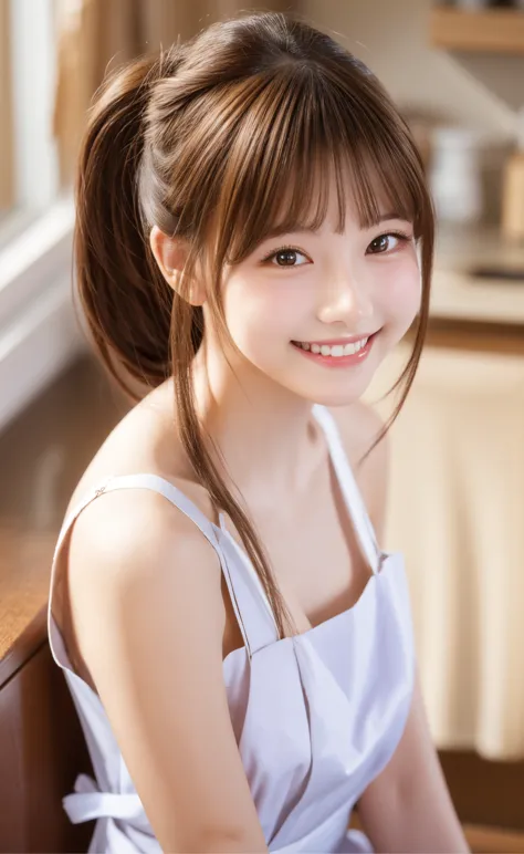 maid,cute pretty girl,masterpiece,high definition,4k,8k,16k,chignon hair,brown hair,skinny,thin body,smile