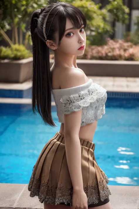 (((masterpiece, best quality, high quality, detailed, ultra detailed, hyper detailed, insanely detailed, exquisite, beautiful, FHD, Full-HD, 4K, 8K, 16K, highres, absurdres))), woman, side tail, bangs pinned back, shiny hair, black hair, brown eyes, big ey...