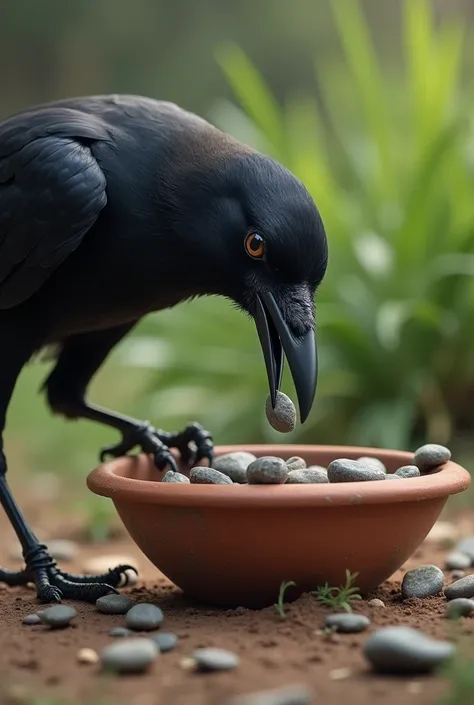 Crow threw stones in matka