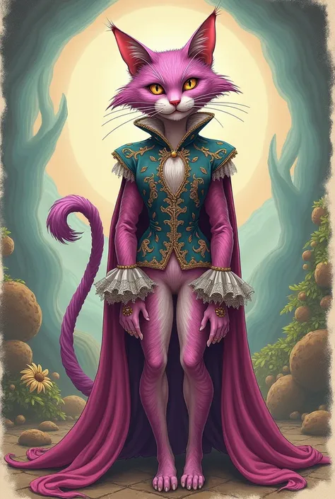 A costume sketch for the Cheshire cat,  from Alice in Wonderland , inspired by Renaissance fashion 