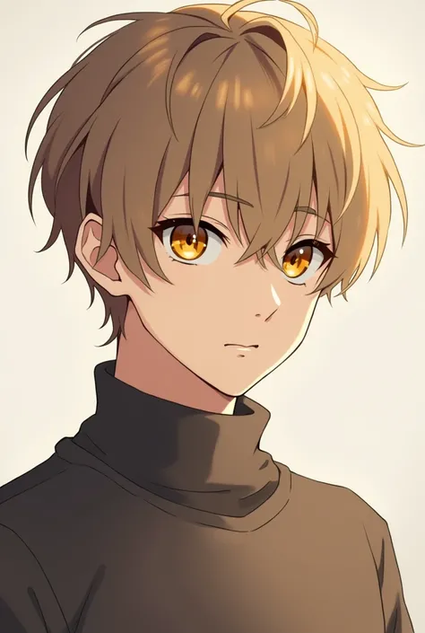  mens light brown hair,  Yellow Eyes ,  light brown hair sweater , short fringes in the hair , Anime form