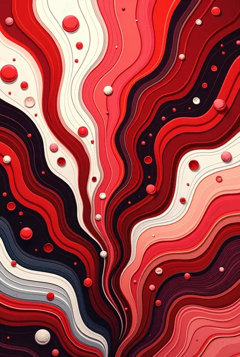 abstract bubbly pattern and lines thats colored red, white and black painting for postcards, interior print & website background 