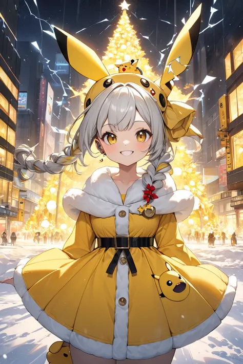 （masterpiece, best quality:1.2), (absurdres,  highres icon, ultra-detailed), (perfect anatomy), 
1 Japanese ( Pokémon Pikachu) woman,(( Pokémon Pikachu)),Personification,（Pikachu）,smiling
22yo,beautiful eyes00 , 
 ((multicolored hair , dark  yellow hair,  ...