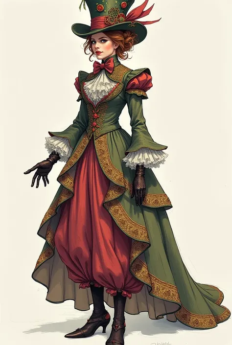 A SKETCH OF FEMALE COSTUMES, inspired by Renaissance fashion , For the crazy hatter,  from Alice in Wonderland 