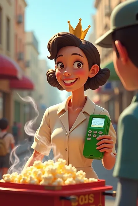 popcorn seller using green credit card machine 