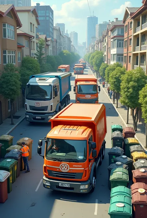 Collection trucks collecting waste in different containers . 