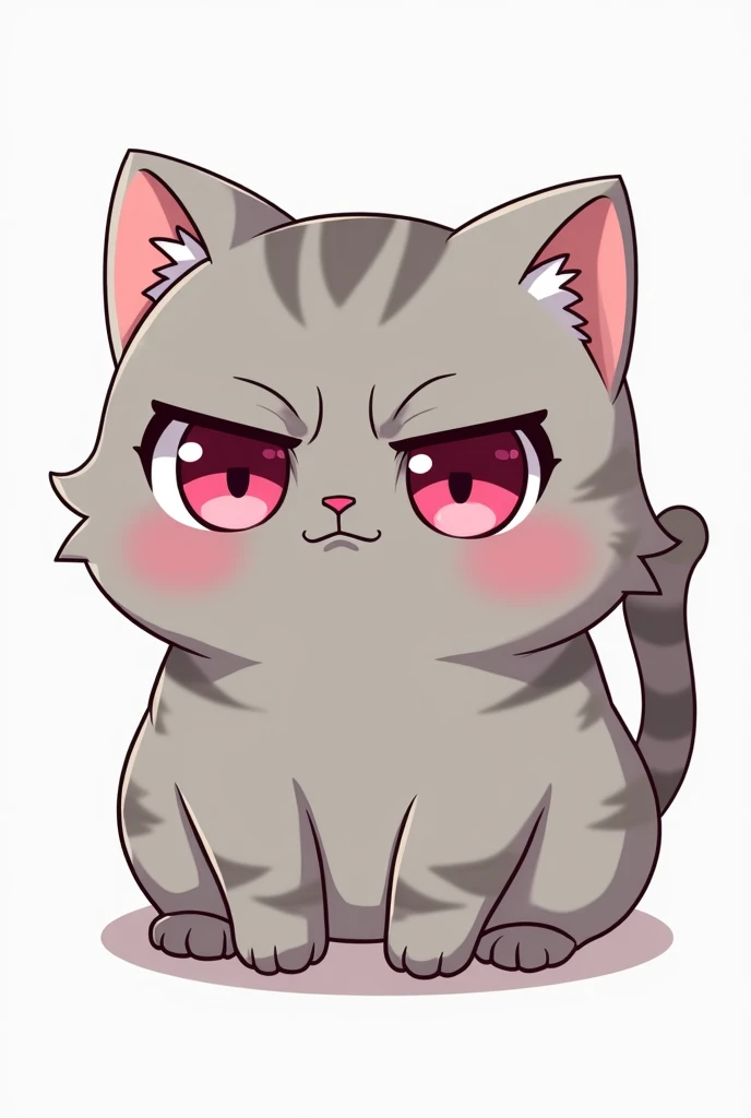 a close up of a cat with pink eyes and a white background, kawaii cat, anime cat, nekomimi, realistic anime cat, fat chibi grey cat, kawaii cutest sticker ever, cartoonish cute, a cute cat, elokitty, anime visual of a cute cat, cute anime catgirl, sad cat,...