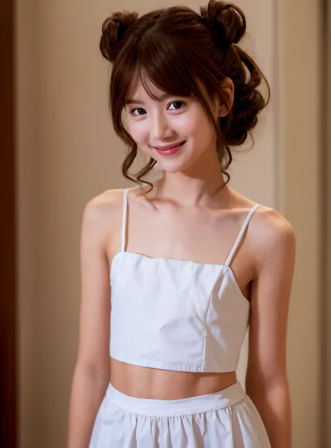 maid,cute pretty girl,masterpiece,high definition,4k,8k,16k,chignon hair,brown hair,skinny,thin body,smile