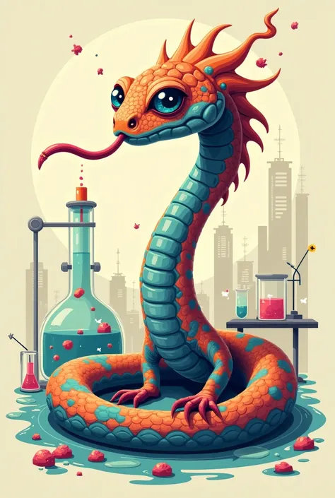 a genius chemist snake. it shouldnt be a real snake like a colored gif cute minimal one 