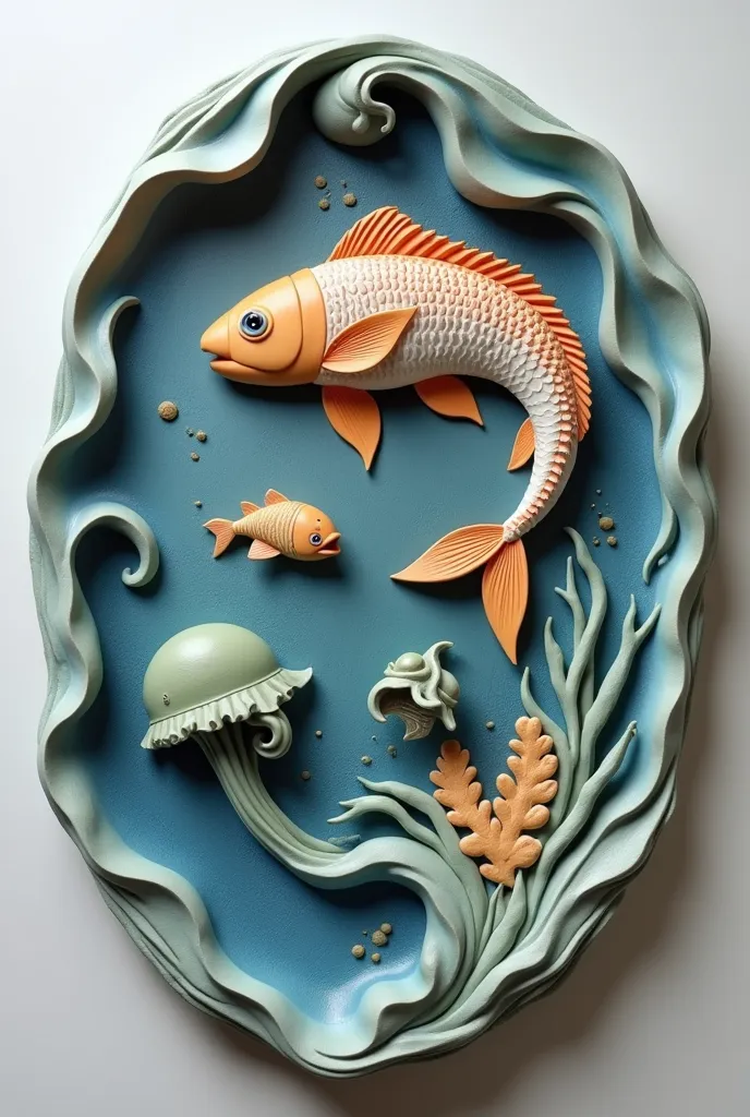 create a fish inspired platter with waves to make out of clay ( usable platter to serve food on)