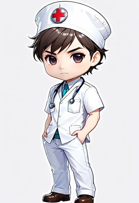 Chibi man cute nurse chibi man on a white background standing chibi man dressed ed doctor man with pants 