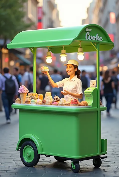 Ice cream vendor with green credit card machine 