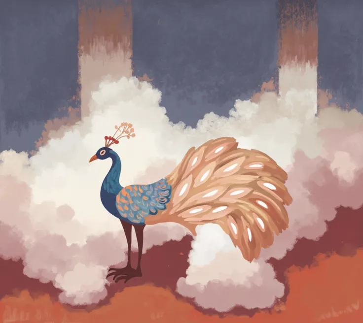 whimsical peacock drawing illustration minimalistic