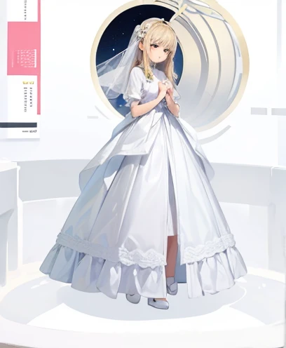 princess,(folding hands),white dress,(bronde hair),standing