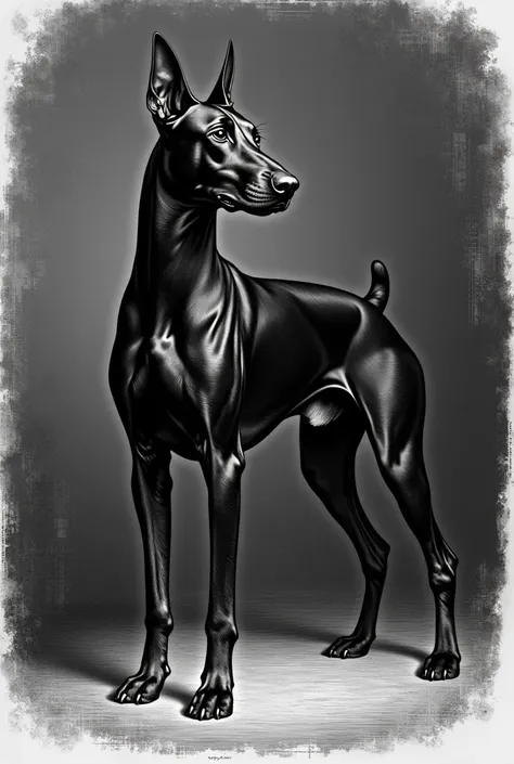 Draw a Doberman in antique engraving style 