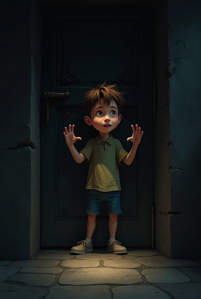 Boy entering opening a door 