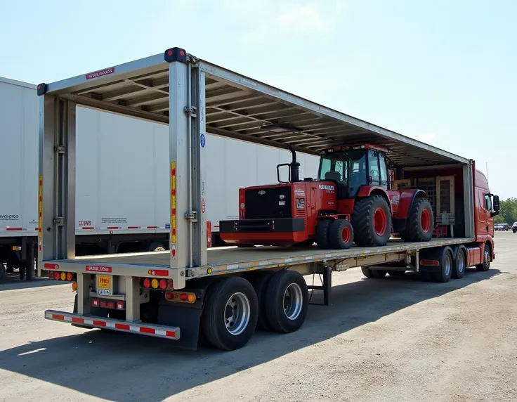 • Flat Bed Container :  Open platform used for large cargo or special dimensions,  such as machinery or construction materials .