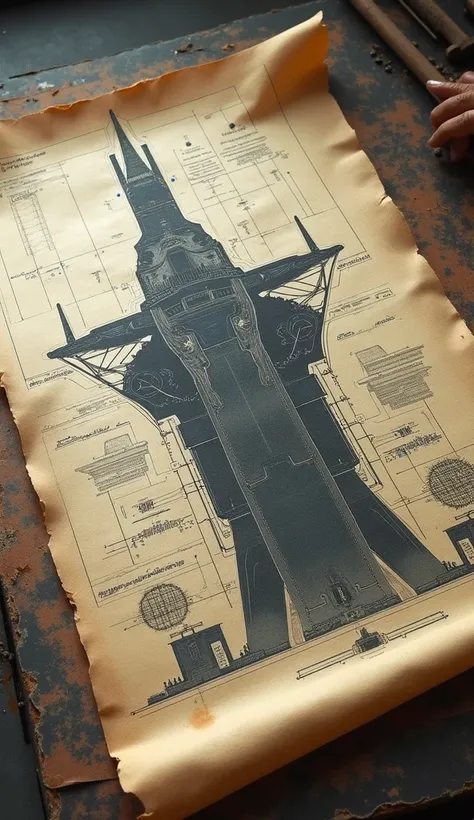  A blueprint for making a Titan ship，There are traces of tears dripping on it 