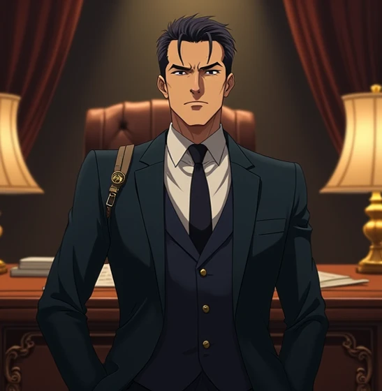 Mafia style,  30-year-old man,  short hair, anime