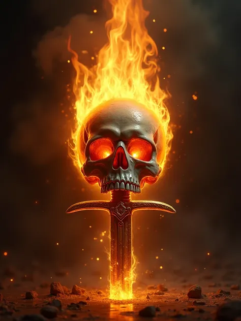 A Skull In Flames With A Golden Sword