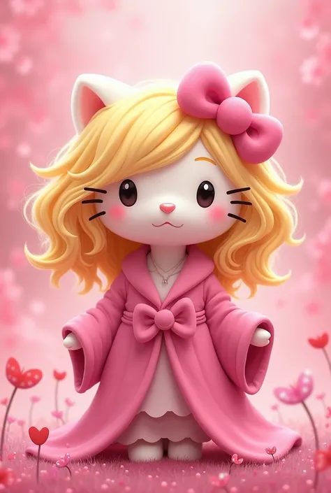  Hello Kitty with blond hair, pink background and wide rooa  