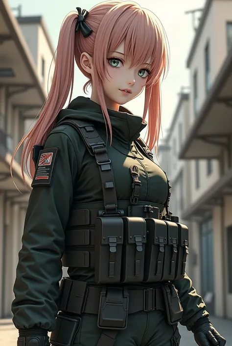 Beautiful girl with pigtailed hair wearing SAS swat suit: Zombie Assault 4 waifu anime realistic